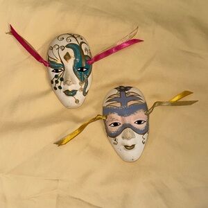 Tiny Masks - Little Painted Mascaraed Decor - Small Ceramic Masks - 2 Piece